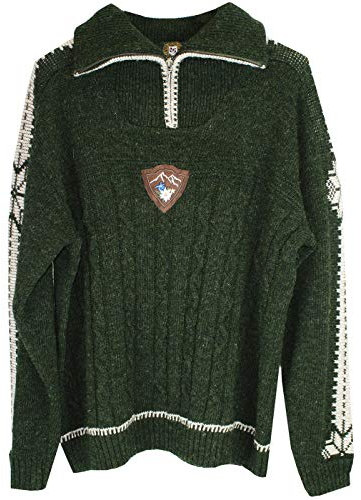 Orbis Textilien Trachtenpullover Jagd Pullover Wolle Strickpullover Troyer Weste, Größe:54/XL, Oliv