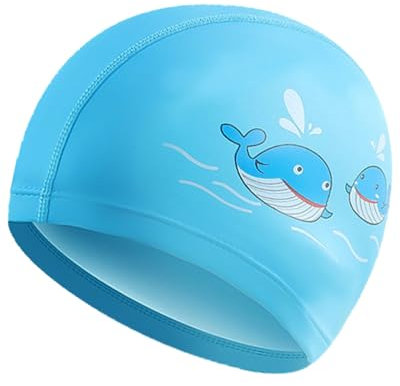 TODREMOU Swimming Cap Swim Kids Hat-Whale Fabric 3-6-10 Girls Boys Caps Hats (Blue)