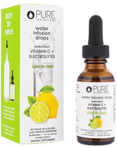 Pure Inventions - Lemon Lime Water Enhancer Drops – Delicious, Refreshing Sugar-Free Electrolyte Drops, Antioxidant Vitamin C Support, Zero Calories, No Artificial Sweeteners, 30 Servings