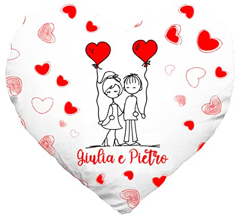 Colorfamily Cuscino SanValentino Personalizzabile a Cuore con nome Fidanzati palloncini Innamorati Amore Love