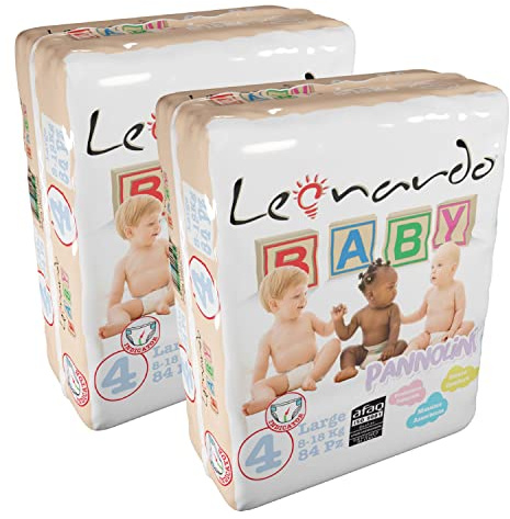 Leonardo Baby - pannolini taglia 4 ( 8-18 kg ) 168 pz - totale comfort - massima assorbenza - protezione completa - con indicatore esterno - extra soffice e assorbente