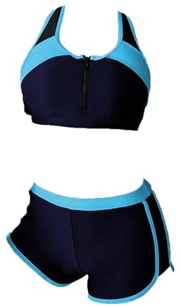 YOOJIA Dam tvådelad bikini baddräkt surfing dragkedja linne simbh push up bh med strandshorts semester, Marinblå, M