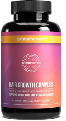 Primal Harvest Hair Growth Vitamins, Hair Growth for Women & Men - 60 Hair Growth Pills, Natural Hair Thickening Products for w/Biotin & Zinc - Hair Supplement, Regrowth Hair Vitamins