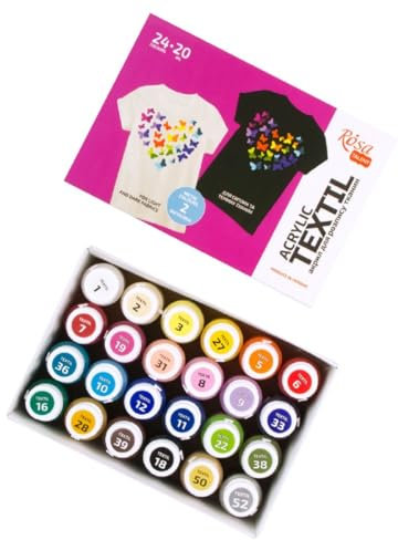 Krevo Art Stoffmalfarben Textilfarben Waschfest | Set aus 24 x 20ml Stofffarben in Fläschchen | Zum Bemalen von verschiedenen Textilien | Mit Gold & Silber