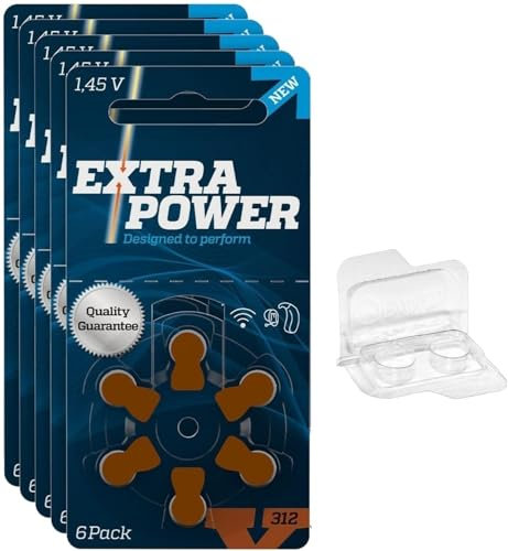 Extra Power 24607 Lot de 30 piles pour appareils auditifs PR41 Marron Taille 312 + boîte de rangement