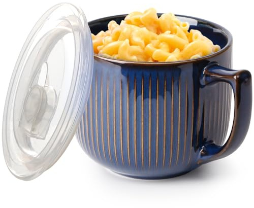 NUTRIUPS Soup Bowls with Handles, 900ml Microwave Soup Bowl with Lid, Soup Mug with Handles, Bowl for Ramen, Noodle, Porridge (Vintage Blue)