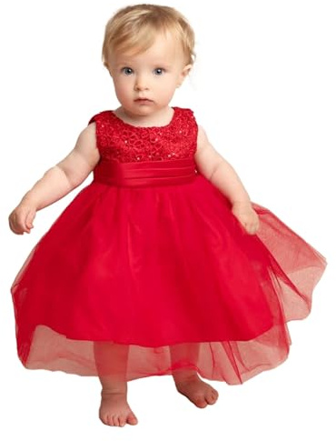 SIRRI Baby dopklänning med blommig spetskrage och tyllkjol - klänning för speciella tillfällen, Röd, 12-18 mesi