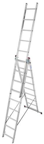 Aluminium Triple Extension/Combination Ladder | 2.5m / 8.2ft to 5.3m / 17.4ft Extendable Height | EN131 Professional & TÜV Tested | Heavy Duty Trade & DIY Ladder | 5-Year Warranty (EXT3X9-H)