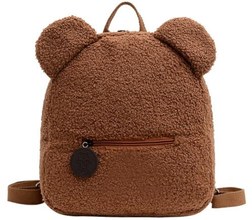 KADSXIYA Schöner Plüsch-Rucksack, Fleece, Sherpa-Tasche, Kinder-Reise, Einkaufs-Rucksack für Damen, Kaffee