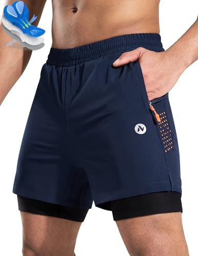 Nepest Men's Mountain Bike Shorts 4D Padded Cycling Bicycle Biker Riding Gel MTB Shorts Zip Pockets Navy Blue M