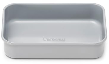 Caraway Molde rectangular pequeño antiadherente de 9 x 6.5 pulgadas, no tóxico, libre de PTFE y PFOA, núcleo de acero aluminizado, sartén profunda de cerámica para cazuelas, lasaña y más, color gris