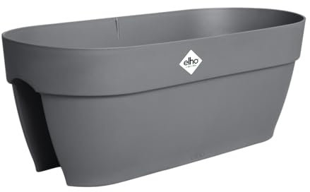 elho Vibia Campana Flower Bridge 60 - Blumenkasten Balkon mit Halterung - 100% Recyceltem Plastik - L 59 x B 26 x H 22 cm - Schwarz/Anthrazit