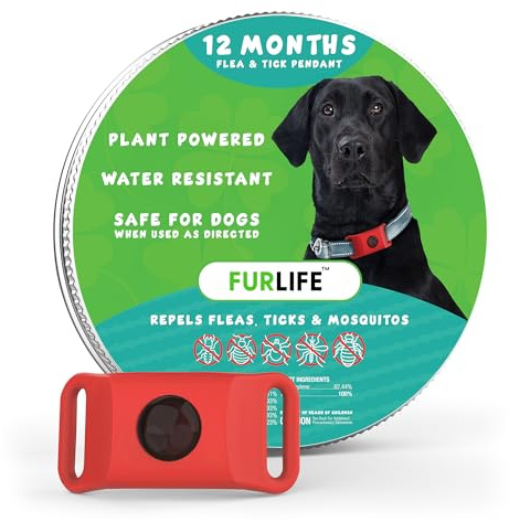 FurLife Red Dog Tag, Flea and Tick Prevention for Dogs - Waterproof Pendant for Collar, Safe for All Breeds