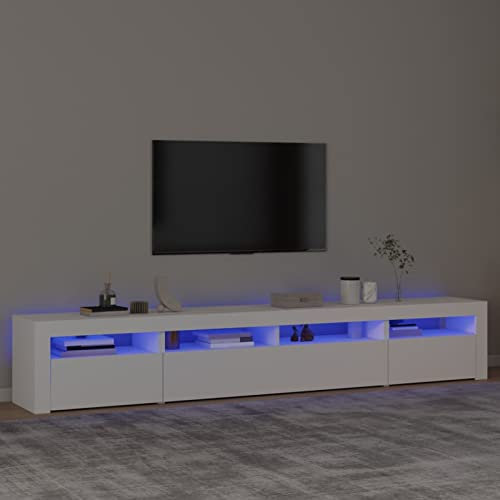 Homgoday Mobile Porta TV con Luci LED Bianco 240x35x40 cm, Arredo Mobile Porta TV Mobiletto Basso per TV per Tavolino da Salotto Industriale Supporto TV Soggiorno