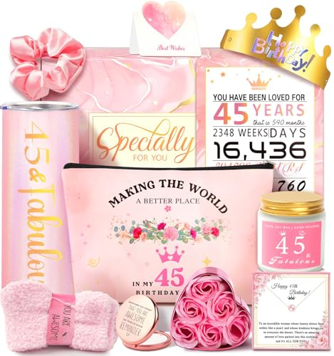 Cadeau d'anniversaire pour femme, cadeau d'anniversaire pour elle, maman, sœur, épouse, meilleure amie, cadeau unique pour femme de 45 ans, décorations d'anniversaire amusantes