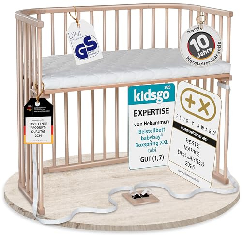 babybay Boxspring XXL Beistellbett, Natur lackiert, mit Matratze
