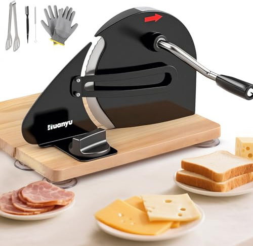 Huanyu Affettatrice manuale per pane con spessore regolabile da 0 a 2 cm Affettatrice pieghevole per pane a lievitazione naturale con ventose (Nero)