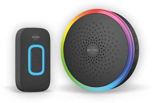 ELRO DB5000 Kit de Sonnette sans Fil - LED Multicolore - Récepteur sur Pile - Portée 300M - IP44 Étanche - 61 Mélodies