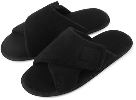 riemot Pantofole da uomo regolabili, morbide e soffici pantofole diabetiche antiscivolo per la casa Nero 44/45 EU