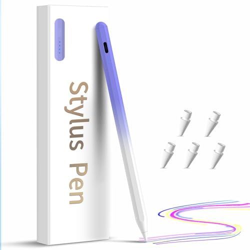 DZJHDG Stylus Pen for iPad,(2018-2025) Fast Charge with Tilt Sensitivity & Palm Rejection Compatible with iPad Pro 11/12.9, iPad mini 5/6, iPad Air 3/4/5, iPad 6/7/8/9/10 (White Purple)