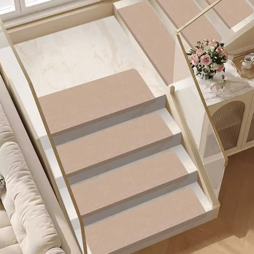Tappeto runner da interni, autoadesivo, per scale, tappetino di protezione perfetto per bambini, anziani e animali domestici (70 x 22 cm, 7 pezzi, beige)