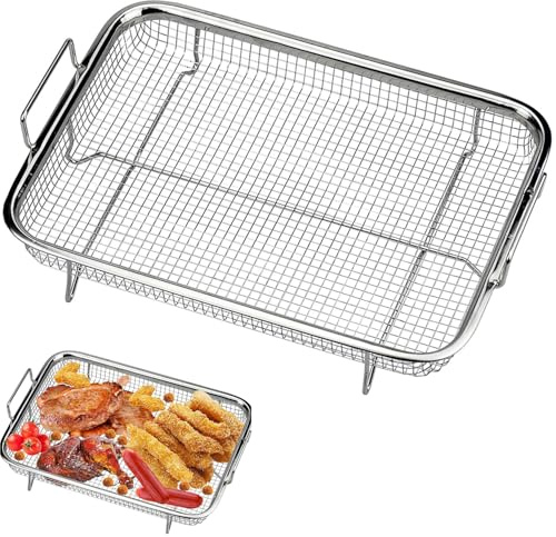 WEIWUXIAN Krispig korg i rostfritt stål, non-stick skarpare ugnskorgar, grillkorg, ugn, luftfritös panna nätkorg för bakning grillning pommes frites bacon kyckling lökringar (22,6 x 30,3 x 3,5 cm)