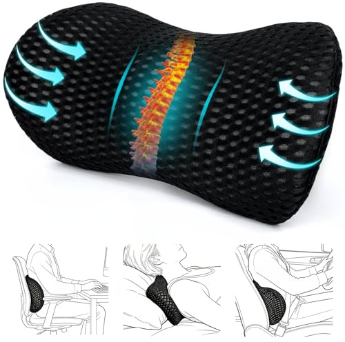 UPRONEX Lumbar Support Pillow for Lower Back Pain Relief Back Support Memory Foam, 4D Mesh Cover, Ergonomic Back Cushion for Office Chair, Car, Bed, Sofa