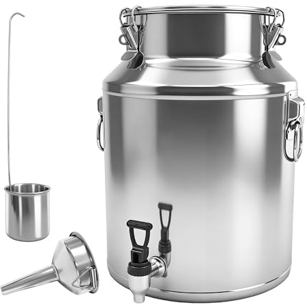 Milk Can 15L Milk Container 304 Stainless Steel Milk Jug Bucket Wine Pail Bucket Bottle 4 Gallon Container Storage with Faucet & Sealed Lid for Grain Wine Liquid
