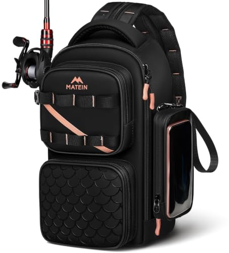 MATEIN Mochila Pesca con Soporte para Caña y Funda para Móvil, Negro