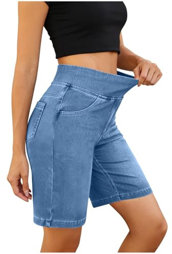 YAOJIWANG Pantalones Cortos Mujer Vaqueros 2026 Moda Bermudas Casual Mezclilla Pantalon Corto Elástico Chandal Bolsillo Shorts Deportivos Rotos Pantalones Cortos Jeans Shorts Denim Playa