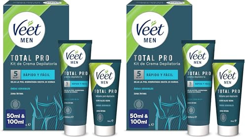 Veet Men Kit de Depilación para Zonas Íntimas del Cuerpo, Crema Depilatoria Hombre y Bálsamo Post-Depilación, Color Gris, Juego de 2 piezas (Paquete de 2)