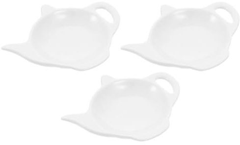 SWOOMEY Piattini Portabustine di Tè Design Semplice e Carino in Ceramica Set 3 Pezzi a Forma di Teiera Bianca per Uso Multifunzione in Cucina e Tè Pomeridiano
