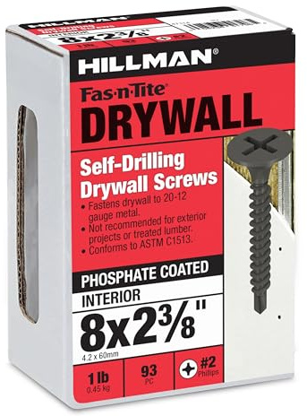 The Hillman Group 47114 8 x 2-3/8-Inch Self Drilling Drywall Screw Number 2 Self Drilling Point, Black