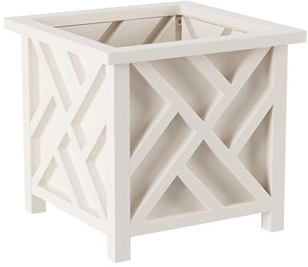 Pure Garden Caja Cuadrada para macetas, Recipiente de celosía Blanca para Flores y Plantas, Incluye Inserto Inferior, Maceta al Aire Libre, jardín, Patio y Porche, 14.75 Pulgadas