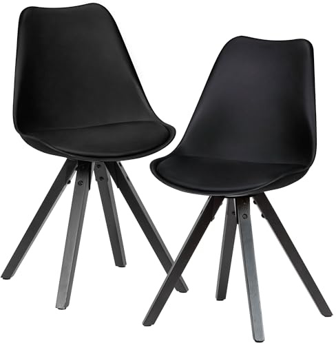 FineBuy Chaise de Salle à Manger Noir Lot de 2 Plastique/Similicuir Design Rétro | Chaise Cuisine avec Dossier et Jambes Noires | Chaise rembourrée Capacité de Charge maximale 110 kg