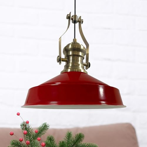 bamyum Neo-Asletl Hängelampe Industrial aus Metall Ø41 cm, Küchenlampe Vintage, Hängelampe Esstisch E27, Pendelleuchte Rot, Wohnzimmerlampe Hängend Vintage, Pendelleuchte Esstisch und Wohnzimmer