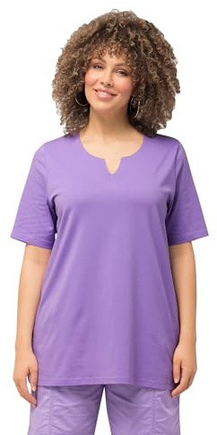Ulla Popken Damen große Größen Übergrößen Plus Size T-Shirt, A-Linie, Tunika-Ausschnitt, Halbarm Blauer Flieder 50+ 807259810-50+