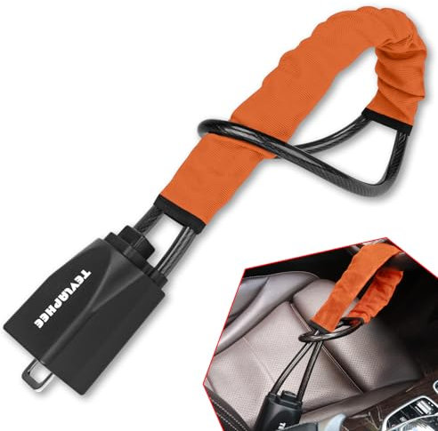 Tevlaphee Lenkradkralle, Lenkradschloss für Auto, Diebstahlsicherung Auto, Diebstahlsicherungen vom Lenkrad bis zur Gurtsteckdose, Strapazierfähig, Universelle Passform, 3 Schlüssel(ORANGE)