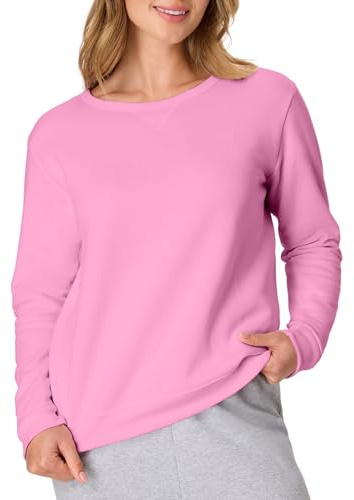 Hanes EcoSmart V-Notch Girocollo, Felpa Pullover in Pile da Donna, Rosa Vivace, Small