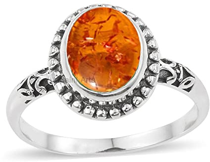 925 Sterling Silver Ring for Womens, Amber Gemstone Unique Handcrafted Ring