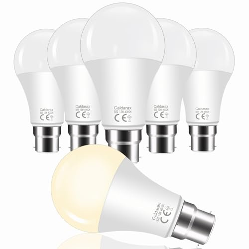 Caldarax Bombillas LED B22, 12W Equivalente a 100W, Blanco Neutro 4000K, 1200 LM, Bajo Consumo, El Ángulo del Haz 270°, No Regulable, Paquete de 6