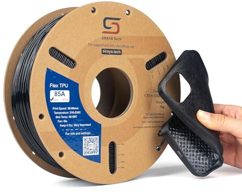Siraya Tech Flex TPU 85A Filament, ISO 10993, Hohe Flexibilität & Zähigkeit, Hoher Durchfluss & Geschwindigkeit, Feuchtigkeitsresistente Aluminiumverpackung, Für Schuhe & Schutzkleidung (Schwarz, 1kg)