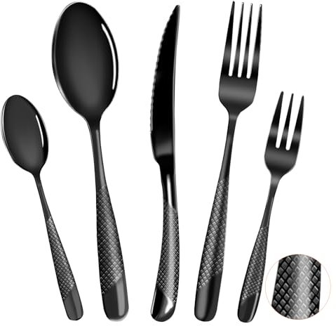 FANTICDE Besteck Set für 4 Personen,20 teilig Edelstahl Besteckset Schwarz Matt/Essbesteck Set mit Messer Gabel Löffel,Hochwertiges Edelstahlbesteck, Spülmaschinenfest
