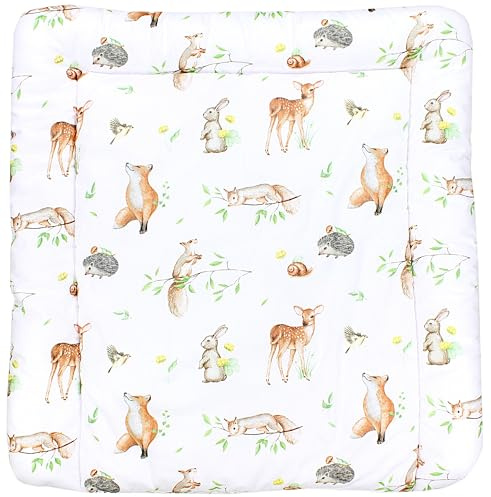 TupTam Matelas à Langer à Motifs pour Bebe Filles et Garçons, Animaux de la forêt/Hérisson/Chevreuil/Renard/Lapin/Beige, 70 x 50 cm