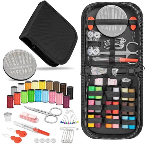 KEYHOT Nähset Grundausstattung, Reisenähset Nadel und Faden Set, Reise Nähzeug Set Kleines Sewing Kit mit Inhalt für unterwegs Hochwertig Anfänger mit Knöpfen（74PCS）