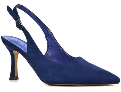 Women's Court Shoes Slingback Ladies Spointed Toe Evening Party Classic Stiletto High Heel Navy Faux Suede Closed Toe Pumps Size 6