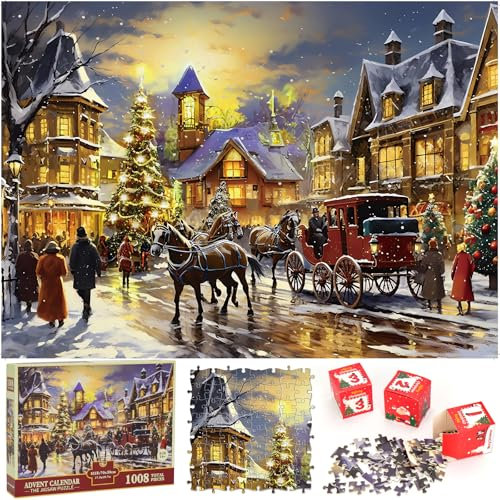 Dreamtop Christmas Jigsaw Advent Calendar 2025, 24 Boxes 1008 Pieces Christmas advent calendar puzzle for Adult Countdown Calendars Gift Decorations for Women Men