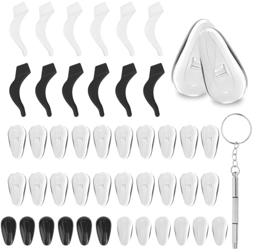 OWill 22 Pairs Silicone Anti Slip Glasses Grips Behind Ears, Glasses Ear Grips, Adhesive Glasses Nose Pads Silicone Nose Pads for Glasses Stick On, Glasses Nose Grips & Screwdriver Glasses Accessories
