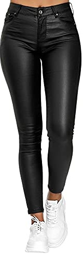 Fiacafyo Wet Look Faux Leather Leggings for Women Vintage Stretchy High Waist Slim Fit Shaping Butt Push Up Leather Trousers (A-Black, S)