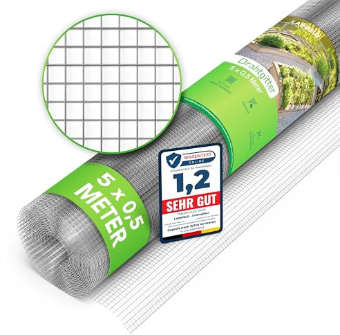 LAINFELD Drahtgitter feinmaschig | 5 x 0,5 Meter | Wühlmausgitter für Hochbeete mit 6,3 mm Maschenweite | Hasendraht Volierendraht Hochbeet Zubehör